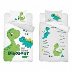 Pościel dla dzieci 4285 A Dinozaur biała zielona DETEXPOL rozmiar 100x135 cm