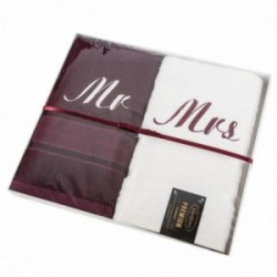 Komplet ręczników 2 cz Mr Mrs kremowy bordowy 2x50x90 EUROFIRANY