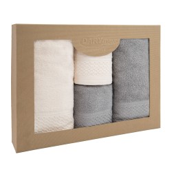 Komplet ręczników 4 szt w pudełku Solano kremowy popielaty jasny DARYMEX 50x90+70x140