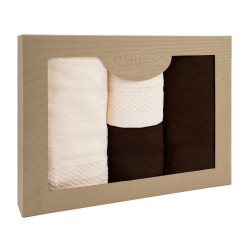 Komplet ręczników 4 szt w pudełku Solano kremowy brązowy ciemny DARYMEX 50x90+70x140