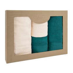 Komplet ręczników 4 szt w pudełku Solano kremowy turkusowy ciemny DARYMEX 50x90+70x140