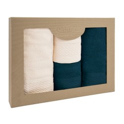 Komplet ręczników 4 szt w pudełku Solano kremowy granatowy DARYMEX 50x90+70x140