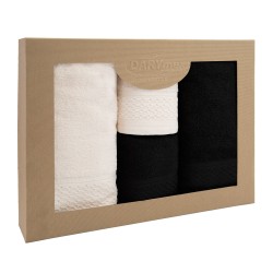 Komplet ręczników 4 szt w pudełku Solano kremowy czarny DARYMEX 50x90+70x140